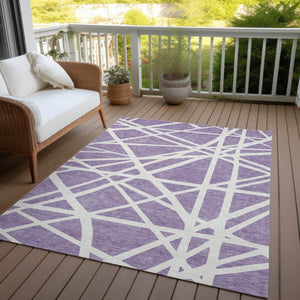 HomeRoots 5' Effortless Style Lavender and Ivory Geometric Area Rug for Indoor and Outdoor High-Traffic Areas 10' X 14' 600473