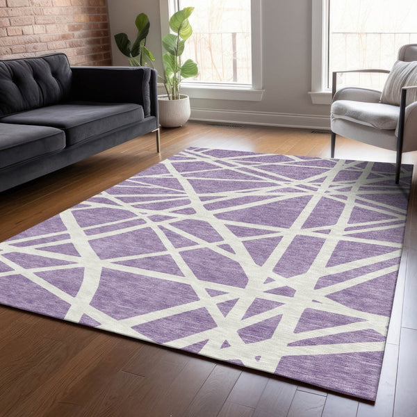 HomeRoots 5' Effortless Style Lavender and Ivory Geometric Area Rug for Indoor and Outdoor High-Traffic Areas 10' X 14' 600473