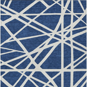 HomeRoots 5' Navy Blue and Ivory Geometric Area Rug - Stylish, Washable Rug for Indoor and Outdoor Spaces 5' X 8' 600475
