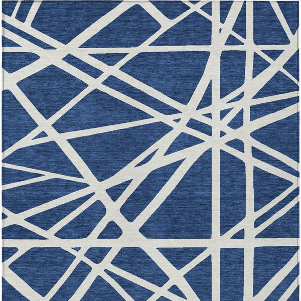 HomeRoots 5' Navy Blue and Ivory Geometric Area Rug - Stylish, Washable Rug for Indoor and Outdoor Spaces 5' X 8' 600475