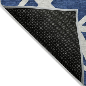 HomeRoots 5' Navy Blue and Ivory Geometric Area Rug - Stylish, Washable Rug for Indoor and Outdoor Spaces 5' X 8' 600475
