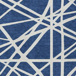 HomeRoots 5' Navy Blue and Ivory Geometric Area Rug - Stylish, Washable Rug for Indoor and Outdoor Spaces 5' X 8' 600475