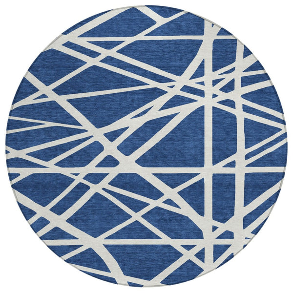 HomeRoots 5' Navy Blue and Ivory Geometric Area Rug - Stylish, Washable Rug for Indoor and Outdoor Spaces 8' Round 600476