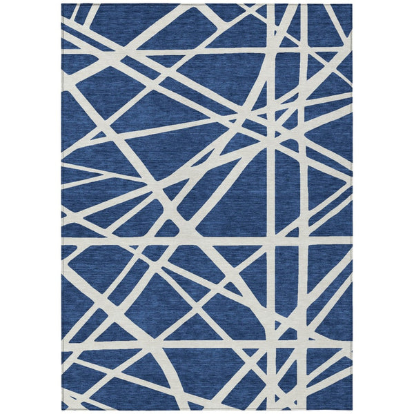HomeRoots 5' Navy Blue and Ivory Geometric Area Rug - Stylish, Washable Rug for Indoor and Outdoor Spaces 8' X 10' 600477