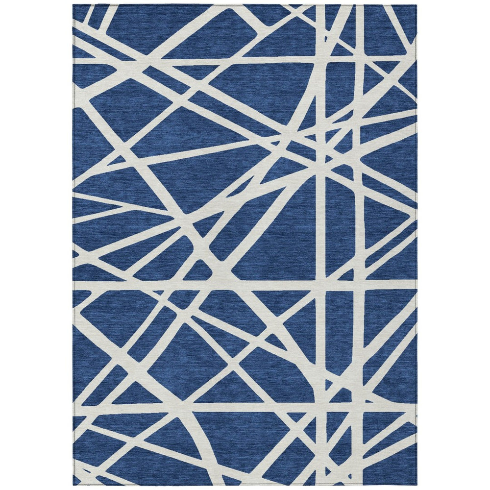 HomeRoots 9' X 12' Navy Blue Geometric Area Rug - Stylish, Washable, Durable for Indoor & Outdoor Use! 600478