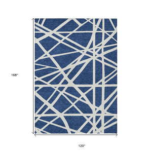 HomeRoots 5' Navy Blue and Ivory Geometric Area Rug - Stylish, Washable Rug for Indoor and Outdoor Spaces 10' X 14' 600479