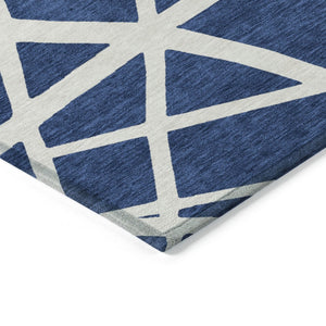 HomeRoots 5' Navy Blue and Ivory Geometric Area Rug - Stylish, Washable Rug for Indoor and Outdoor Spaces 10' X 14' 600479