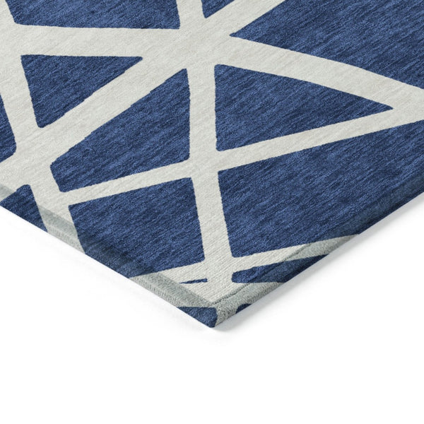 HomeRoots 5' Navy Blue and Ivory Geometric Area Rug - Stylish, Washable Rug for Indoor and Outdoor Spaces 10' X 14' 600479