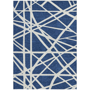 HomeRoots 5' Navy Blue and Ivory Geometric Area Rug - Stylish, Washable Rug for Indoor and Outdoor Spaces 10' X 14' 600479