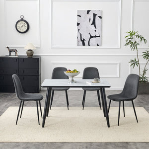 English Elm Table and Chair Set Modern Marble Glass Top with Four Linen Dining Seats W1151S04666