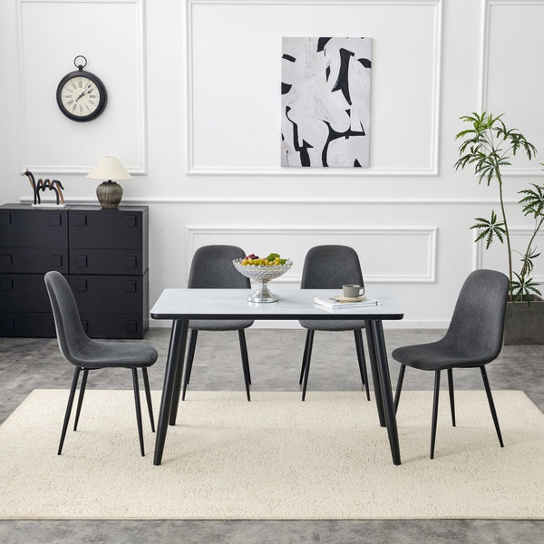 English Elm Table and Chair Set Modern Marble Glass Top with Four Linen Dining Seats W1151S04666