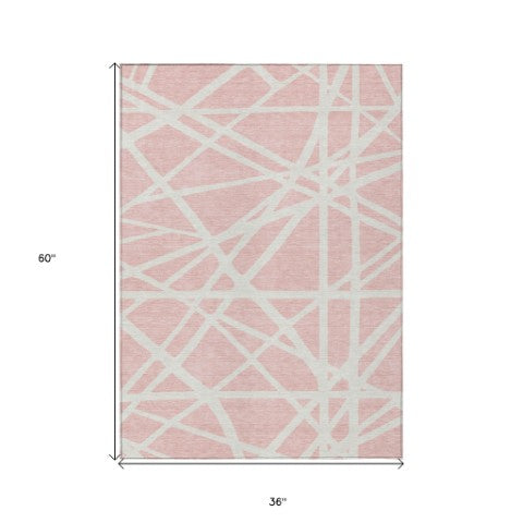 Homeroots 3' Stylish Beige And Ivory Geometric Washable Area Rug For Indoor And Outdoor Spaces - Durable Design 3' X 5' Polyester 600480