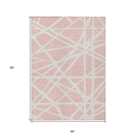 Homeroots 3' Stylish Beige And Ivory Geometric Washable Area Rug For Indoor And Outdoor Spaces - Durable Design 5' X 8' Polyester 600481