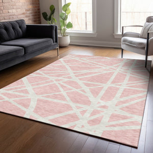 Homeroots 3' Stylish Beige And Ivory Geometric Washable Area Rug For Indoor And Outdoor Spaces - Durable Design 8' X 10' Polyester 600483