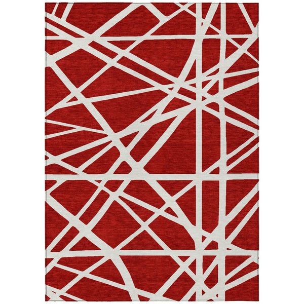 HomeRoots 5' Bold Red and Ivory Geometric Area Rug - Stylish, Washable, Durable for Indoor and Outdoor Use 5' X 8' 600487