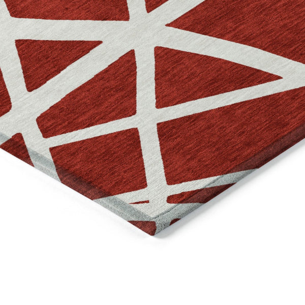 HomeRoots 5' Bold Red and Ivory Geometric Area Rug - Stylish, Washable, Durable for Indoor and Outdoor Use 5' X 8' 600487