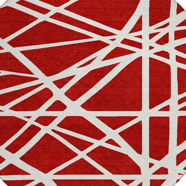 Homeroots 3' Stylish Beige And Ivory Geometric Washable Area Rug For Indoor And Outdoor Spaces - Durable Design 8' Round Polyester 600488