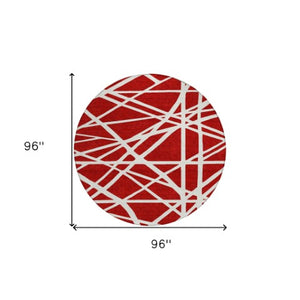 Homeroots 3' Stylish Beige And Ivory Geometric Washable Area Rug For Indoor And Outdoor Spaces - Durable Design 8' Round Polyester 600488