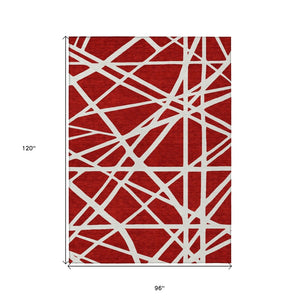 HomeRoots 5' Bold Red and Ivory Geometric Area Rug - Stylish, Washable, Durable for Indoor and Outdoor Use 8' X 10' 600489