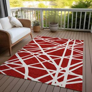 HomeRoots 5' Bold Red and Ivory Geometric Area Rug - Stylish, Washable, Durable for Indoor and Outdoor Use 8' X 10' 600489