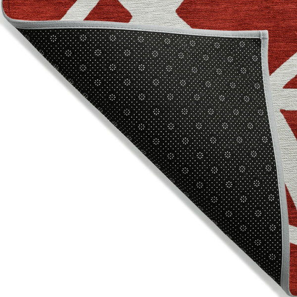 HomeRoots 5' Bold Red and Ivory Geometric Area Rug - Stylish, Washable, Durable for Indoor and Outdoor Use 8' X 10' 600489