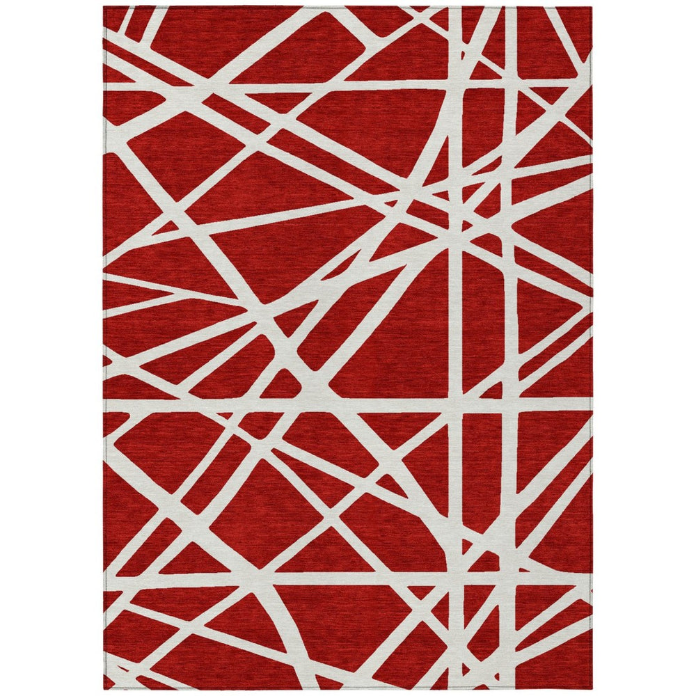 HomeRoots 9' X 12' Red and Ivory Geometric Washable Area Rug - Stylish, Durable & Versatile for Indoor/Outdoor Use 600490