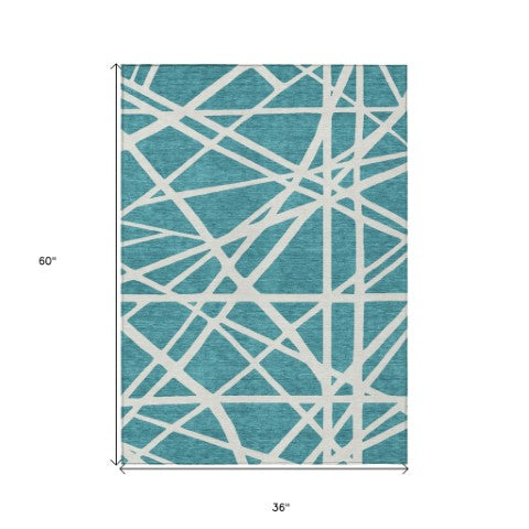 Homeroots 3' Stylish Beige And Ivory Geometric Washable Area Rug For Indoor And Outdoor Spaces - Durable Design 3' X 5' Polyester 600492