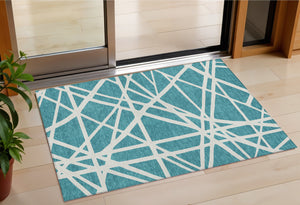 Homeroots 3' Stylish Beige And Ivory Geometric Washable Area Rug For Indoor And Outdoor Spaces - Durable Design 3' X 5' Polyester 600492
