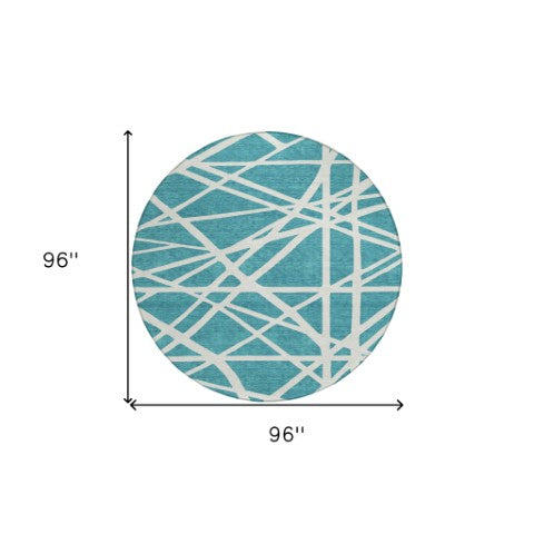 Homeroots 3' Stylish Beige And Ivory Geometric Washable Area Rug For Indoor And Outdoor Spaces - Durable Design 8' Round Polyester 600494