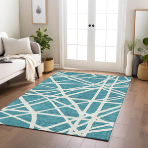 Homeroots 3' Stylish Beige And Ivory Geometric Washable Area Rug For Indoor And Outdoor Spaces - Durable Design 8' X 10' Polyester 600495
