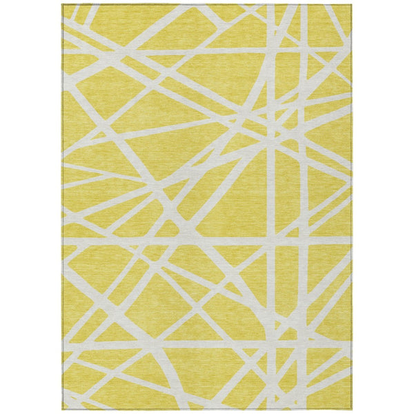 HomeRoots 5' Modern Geometric Yellow and Linen Area Rug – Durable, Washable, Indoor Outdoor Versatile Design 5' X 8' 600499