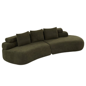 English Elm 122" Curved Modular Sectional Sofa Cloud Fill Polyester Upholstered Living Room Seating Olive Green N771P396326L_N771P396327L