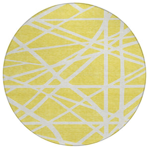HomeRoots 5' Modern Geometric Yellow and Linen Area Rug – Durable, Washable, Indoor Outdoor Versatile Design 8' Round 600500