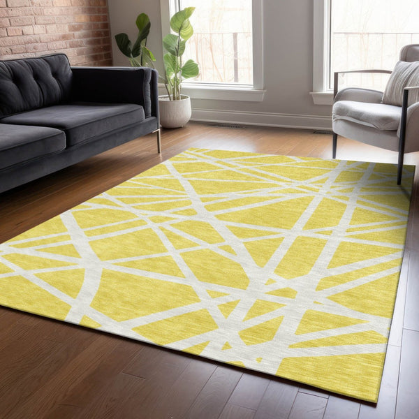HomeRoots 9' X 12' Yellow Geometric Washable Indoor Outdoor Area Rug - Durable, Stylish, Easy-Care Design! 600502