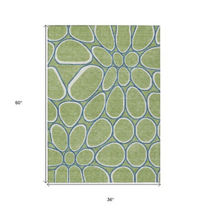 Homeroots 3' Artichoke Green And Ivory Abstract Washable Area Rug For Indoor And Outdoor Use, Durable Design 3' X 5' Polyester 600504