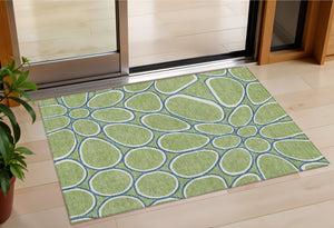 Homeroots 3' Artichoke Green And Ivory Abstract Washable Area Rug For Indoor And Outdoor Use, Durable Design 3' X 5' Polyester 600504