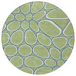 Homeroots 3' Artichoke Green And Ivory Abstract Washable Area Rug For Indoor And Outdoor Use, Durable Design 8' Round Polyester 600506