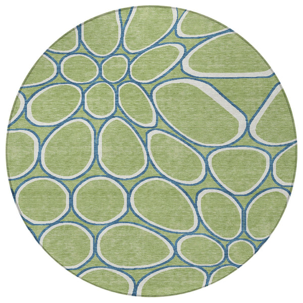 Homeroots 3' Artichoke Green And Ivory Abstract Washable Area Rug For Indoor And Outdoor Use, Durable Design 8' Round Polyester 600506