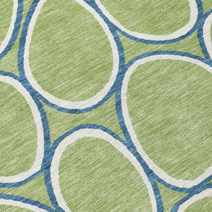 Homeroots 3' Artichoke Green And Ivory Abstract Washable Area Rug For Indoor And Outdoor Use, Durable Design 8' Round Polyester 600506