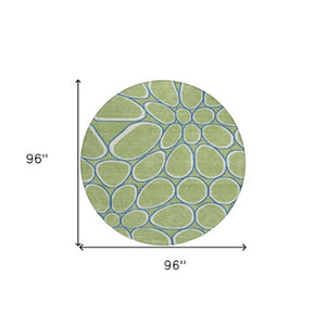 Homeroots 3' Artichoke Green And Ivory Abstract Washable Area Rug For Indoor And Outdoor Use, Durable Design 8' Round Polyester 600506