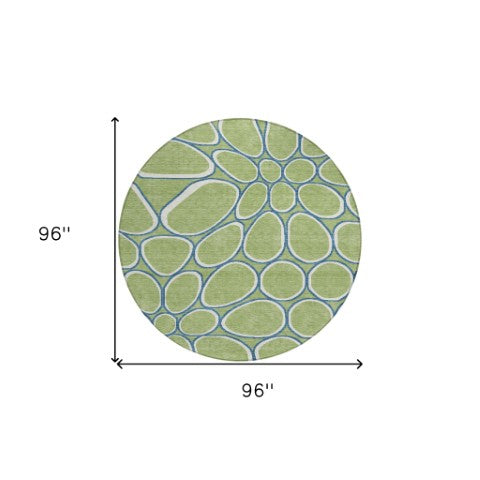 Homeroots 3' Artichoke Green And Ivory Abstract Washable Area Rug For Indoor And Outdoor Use, Durable Design 8' Round Polyester 600506