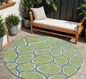 Homeroots 3' Artichoke Green And Ivory Abstract Washable Area Rug For Indoor And Outdoor Use, Durable Design 8' Round Polyester 600506