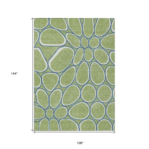 Homeroots 3' Artichoke Green And Ivory Abstract Washable Area Rug For Indoor And Outdoor Use, Durable Design 9' X 12' Polyester 600508