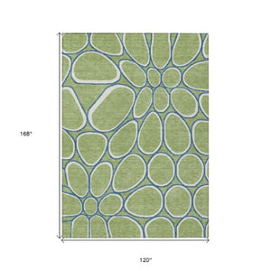 Homeroots 3' Artichoke Green And Ivory Abstract Washable Area Rug For Indoor And Outdoor Use, Durable Design 10' X 14' Polyester 600509