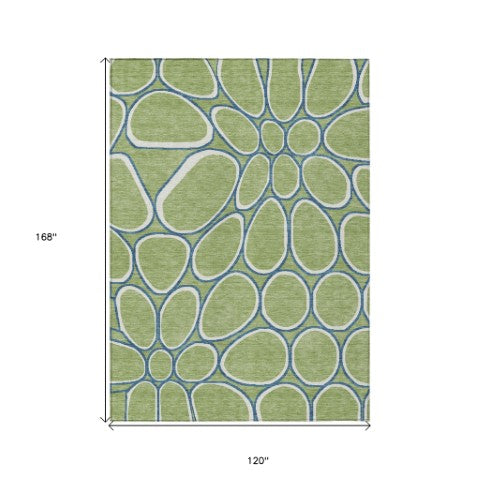 Homeroots 3' Artichoke Green And Ivory Abstract Washable Area Rug For Indoor And Outdoor Use, Durable Design 10' X 14' Polyester 600509