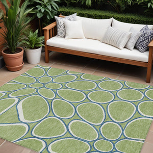 Homeroots 3' Artichoke Green And Ivory Abstract Washable Area Rug For Indoor And Outdoor Use, Durable Design 10' X 14' Polyester 600509
