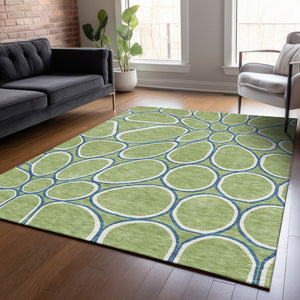 Homeroots 3' Artichoke Green And Ivory Abstract Washable Area Rug For Indoor And Outdoor Use, Durable Design 10' X 14' Polyester 600509