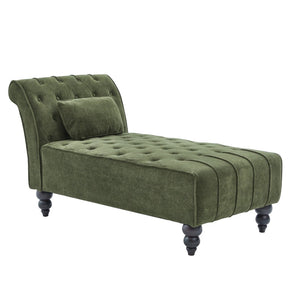 English Elm Chaise Lounge Velvet Upholstered Accent Chair with Birch Legs for Living Room Decor Forest Green N776P412298G