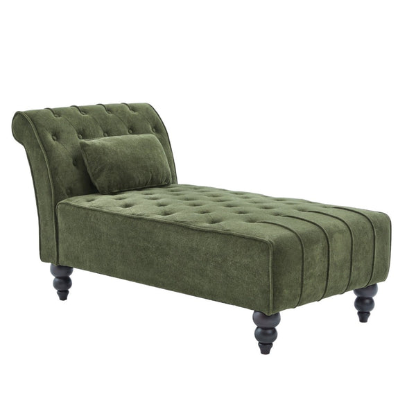 English Elm Chaise Lounge Velvet Upholstered Accent Chair with Birch Legs for Living Room Decor Forest Green N776P412298G
