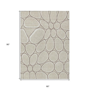 Homeroots 3' Artichoke Green And Ivory Abstract Washable Area Rug For Indoor And Outdoor Use, Durable Design 5' X 8' Polyester 600511